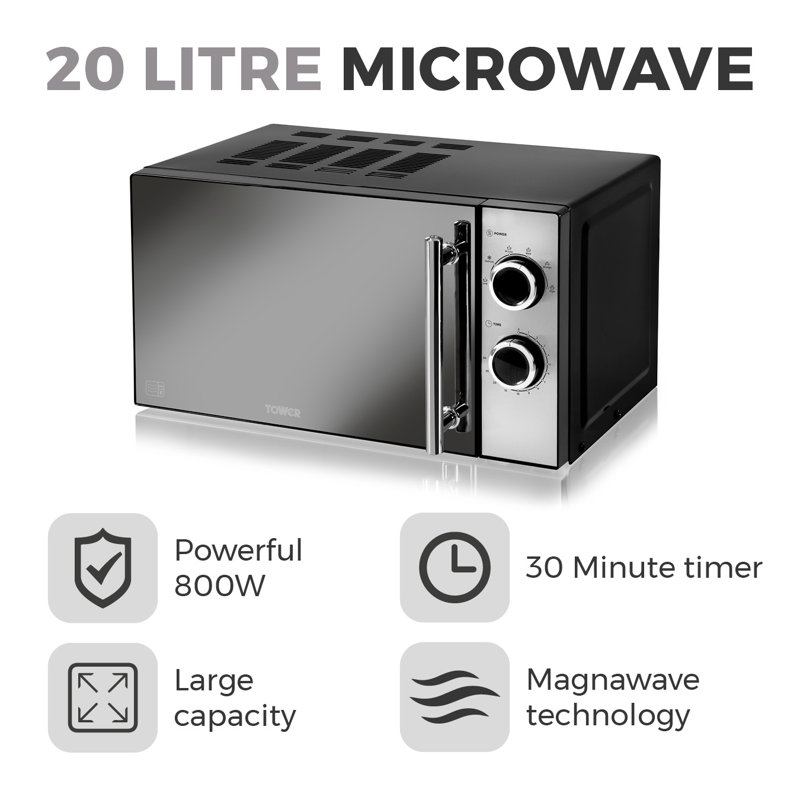 Tower 800W 20L Microwave with 5 Power Levels and a 30 Minute Timer